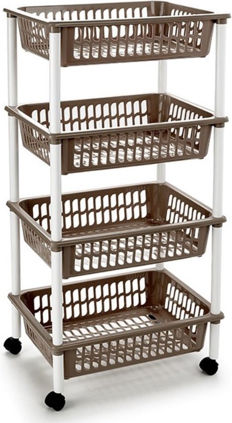 Plasticforte keukentrolley op wieltjes - 2x - 4-laags - taupe - kunststof - 40x50x85 cm - opberg trolley