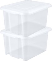 6x stuks kunststof opbergboxen/opbergdozen wit transparant L58 x B44 x H31 cm stapelbaar - Voorraad/opberg boxen/bakken met deksel