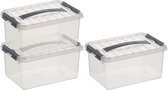 3x Sunware Q-Line boîtes de rangement / boîtes de rangement 6 litres 30 cm plastique - Boîte de rangement - Boîte de rangement plastique transparent / argent