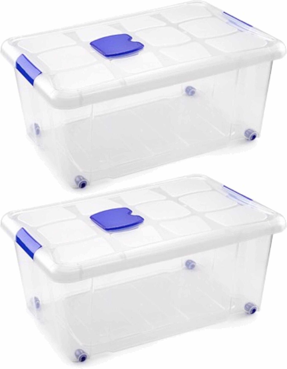 2x Opslagbakken/organizers met deksel 36 liter 59 cm transparant - Opbergbakken - Organizers/opbergbakken - Woonkamer/badkamer spullen opruimen