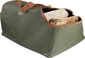 Canvas haardbloktas/draagtas 39 x 59 cm bruin/groen - Canvas draagtas - voor hout/haardblokken
