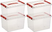 12x Sunware Q-Line opberg boxen/opbergdozen 22 liter 40 x 30 x 26 cm kunststof - opslagbox - Opbergbak kunststof transparant/rood