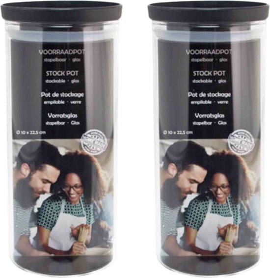 2x Stuks voorraadpotten/weckpotten stapelbaar - Glas - 10 x 22,5 cm