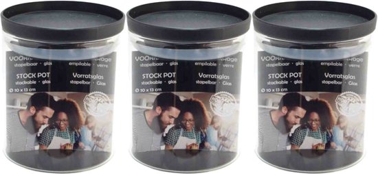 3x Stuks voorraadpotten/weckpotten stapelbaar - Glas - 10 x 13 cm