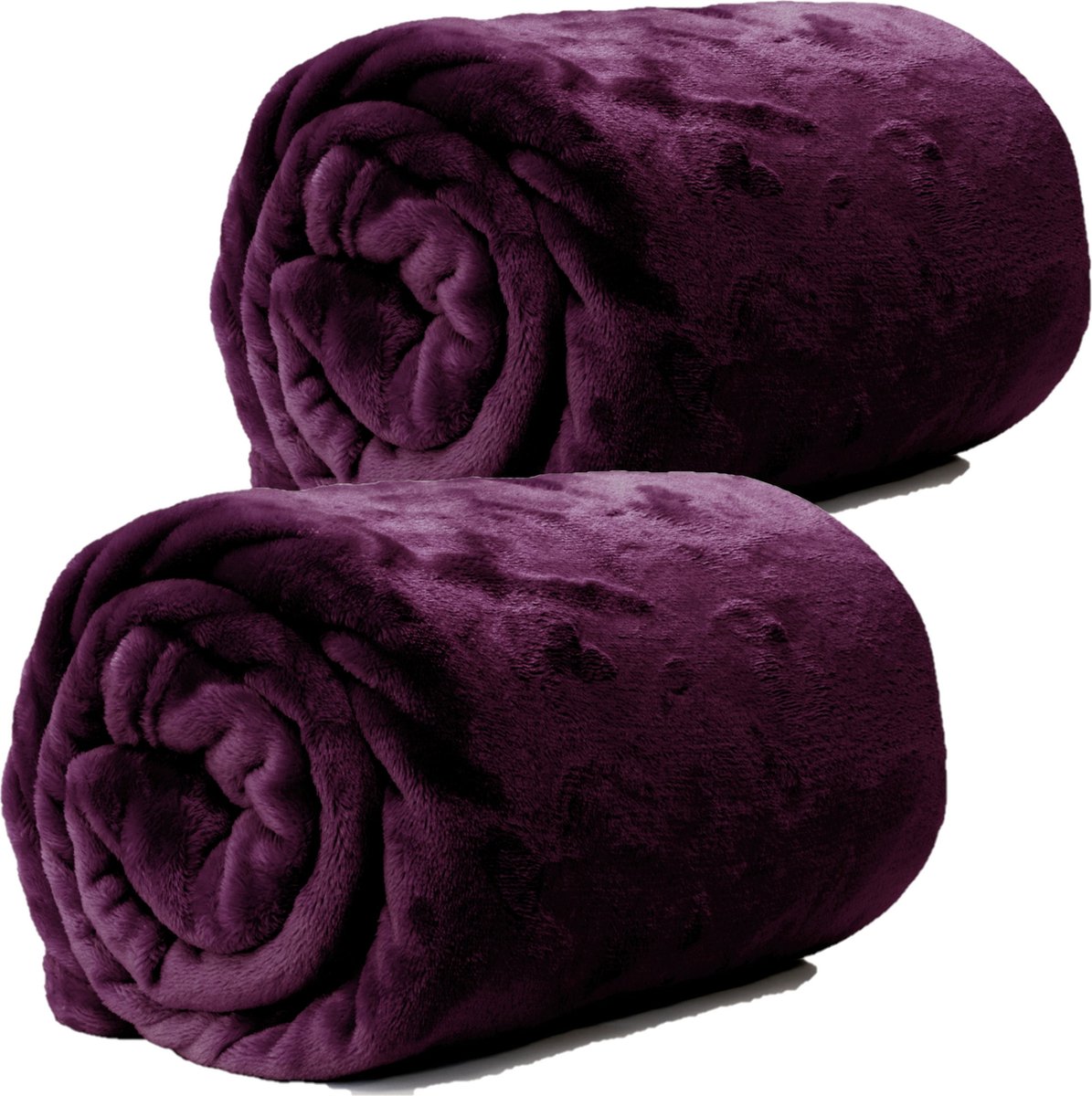 Unique Living Plaid/deken - 2x - fleece - donker paars - polyester - 130 x 180 cm
