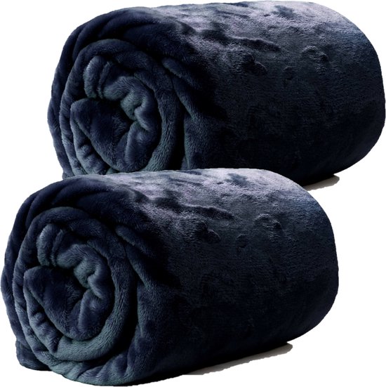 Foto: Plaids dekens fleece 2 stuks donkerblauw polyester 130 x 180 cm