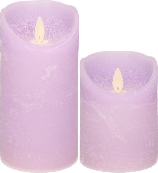 Anna Collection LED kaarsen - 2x stuks - lila paars - 10 en 15 cm