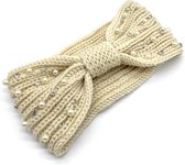 Warme Hoofdband - Parels en Kralen - Oorwarmers - Beige