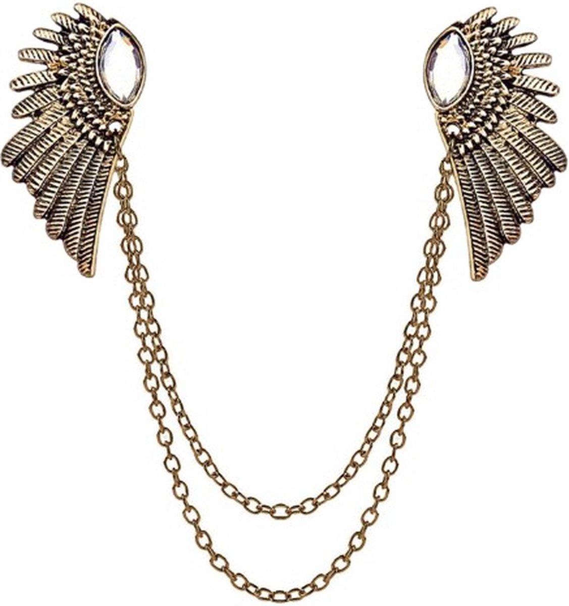Fako Bijoux® - Vestsluiting - Vestclip - Sjaalspeld - Vestklem - Broche - Vleugels - Kristal - Bronskleurig