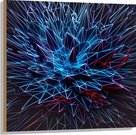 WallClassics - Hout - Abstracte Lichtgevende Lijnen - 80x80 cm - 12 mm dik - Foto op Hout (Met Ophangsysteem)