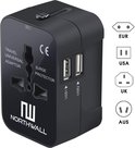 Northwall Universele Wereldstekker met 2 Fast Charge USB Poorten - Internationale Reisstekker voor 150+ Landen - Engeland, Amerika, Zuid Afrika, USA, Italië, Uk, Australië, India, ...