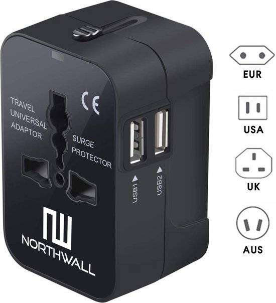 Northwall Universele Wereldstekker met 2 Fast USB Poorten - Internationale... | bol.com