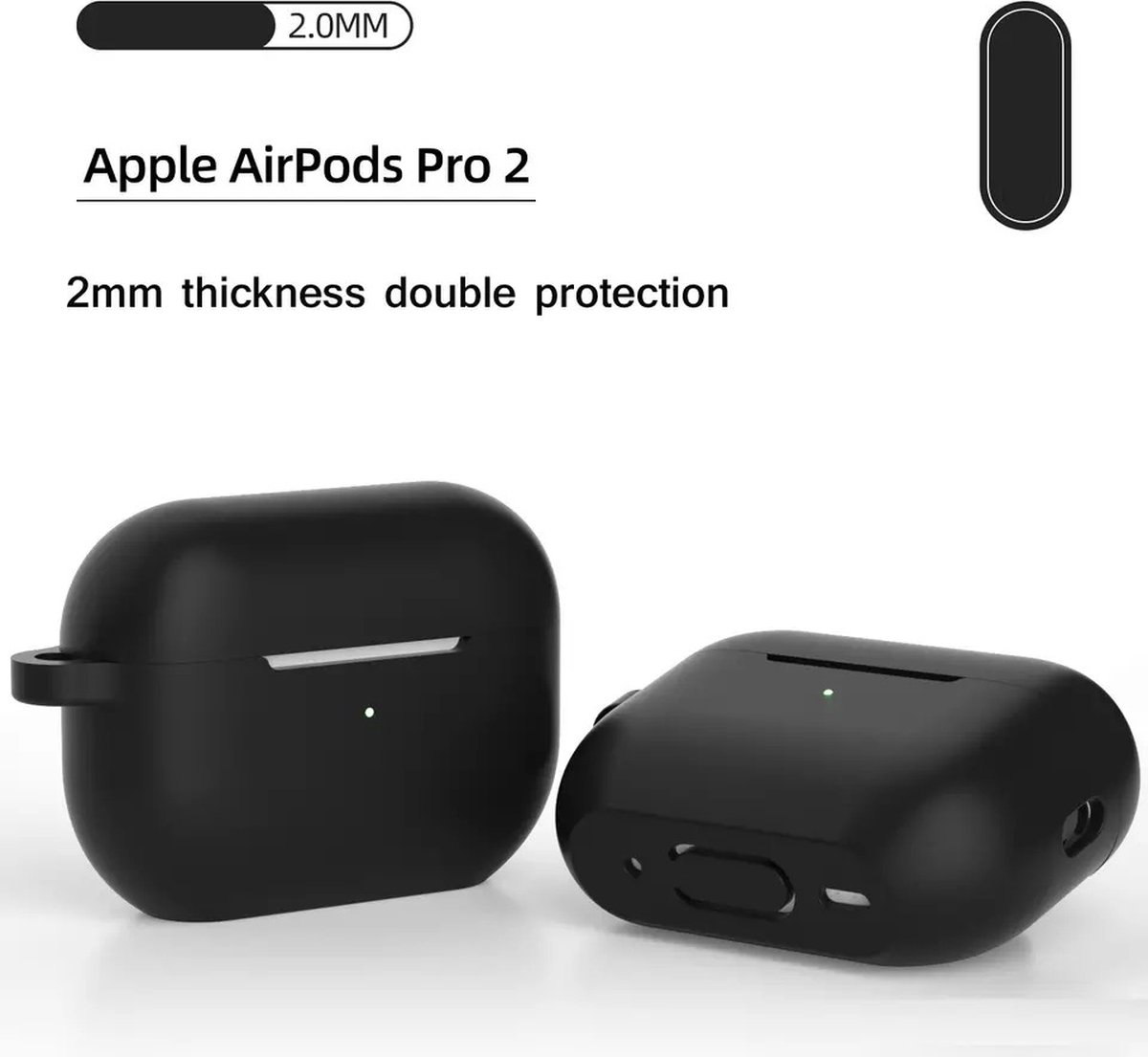 Hoesje met clip geschikt voor Apple AirPods Pro 2 (2022) | Siliconen Case met haak | Zwart