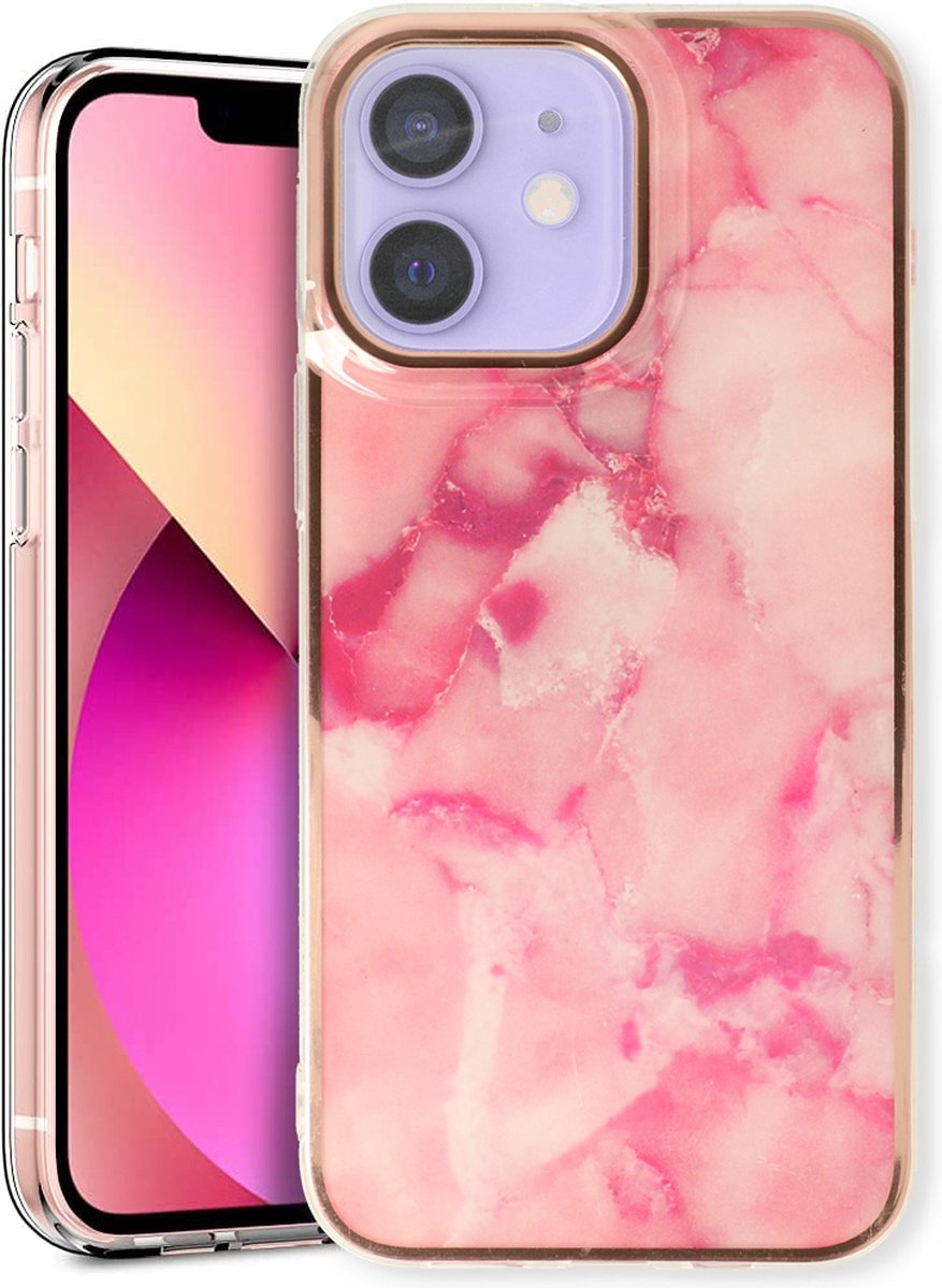 Casemania Hoesje Geschikt voor Apple iPhone 11 - Roze - Siliconen Marmer Back Cover