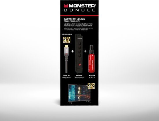 Monster Bundel - HDMI 4K 22,5GBPS 1.8m - Screenclean 60ML - Power 4P DE Overspanningsbeveiliging