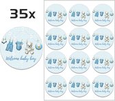DW4Trading Geboorte Sticker Welcome Baby Boy - Envelop - Sluitsticker -  Babyshower - 35 Stuks – Ø 3,5 cm