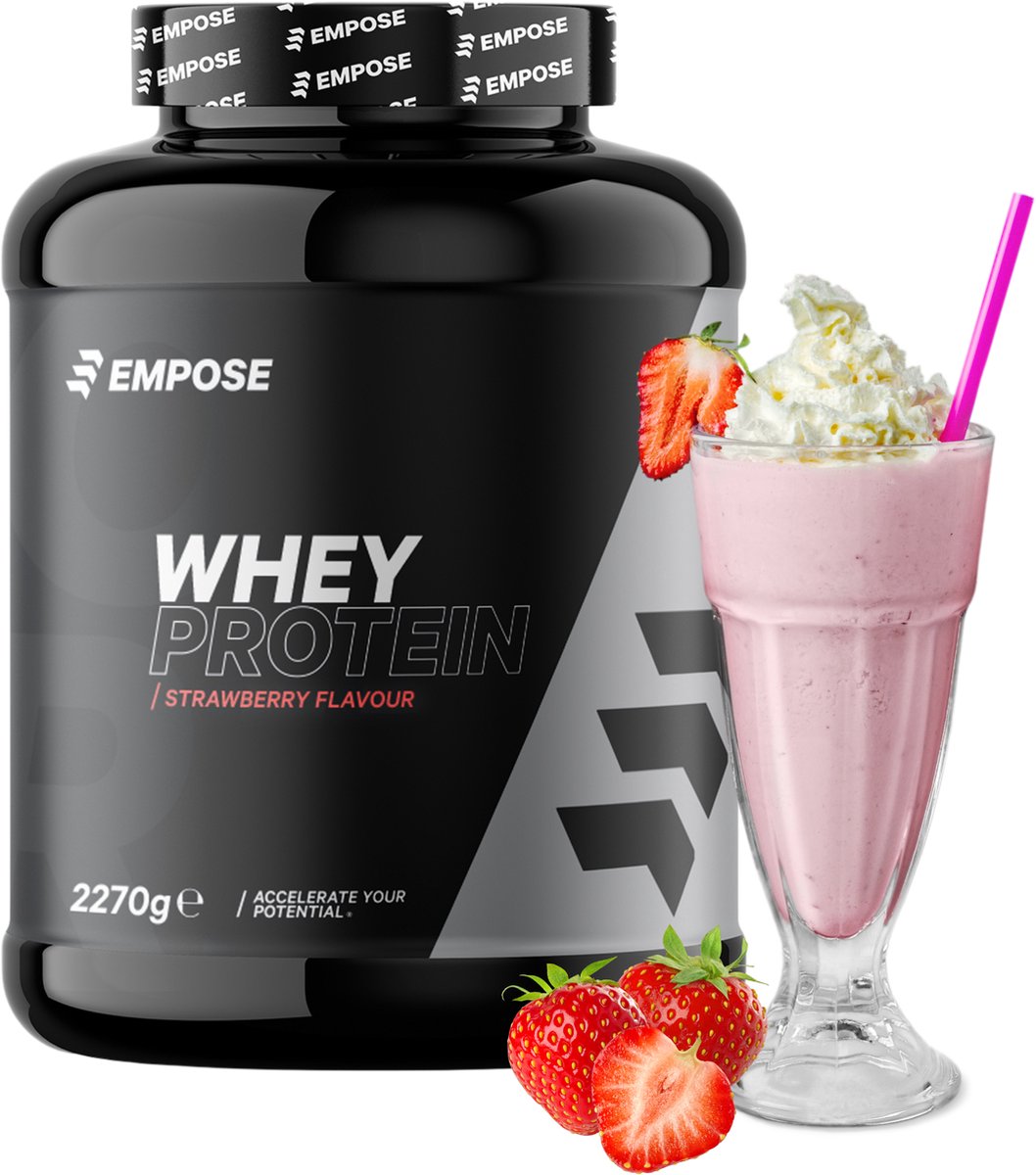 Bol.com Empose Nutrition Whey Protein - Proteine Poeder - Proteïne Shake - Eiwitpoeder - Eiwitshakes - Aarbei - 2270 gram - 76 d... aanbieding