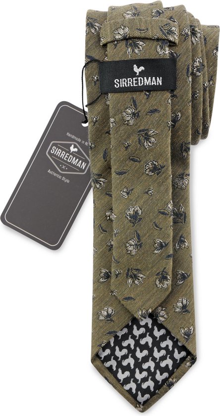 Sir Redman - cravate - Flower Finesse Khaki - 60% coton / 40% microfibre - vert kaki / noir / blanc