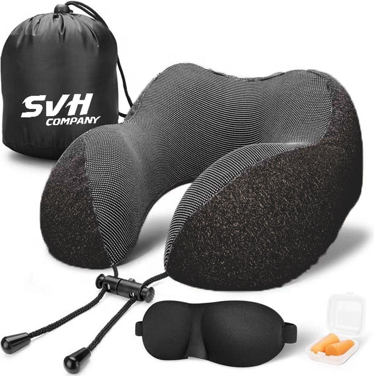 Bol.com SVH Company Nekkussen - Ergonomisch Memory Foam Reiskussen - Inclusief Accessoires - Zwart aanbieding