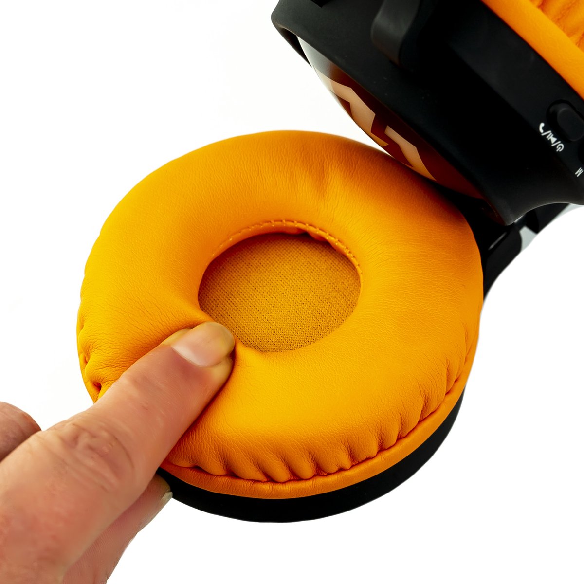 PowerLocus Buddy Draadloze On-Ear Koptelefoon voor Kinderen, LED lampjes, 85db Limiet, met Microfoon, Micro SD poort - Upgrade Zwart/Oranje – foto 6