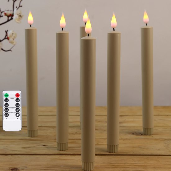 4 stuks Plastic Kaarsen Met Afstandsbediening - Beige - Flikkerende Vlam - Warm Licht - Diner Kaars - EXCLUSIEF AA Batterijen -