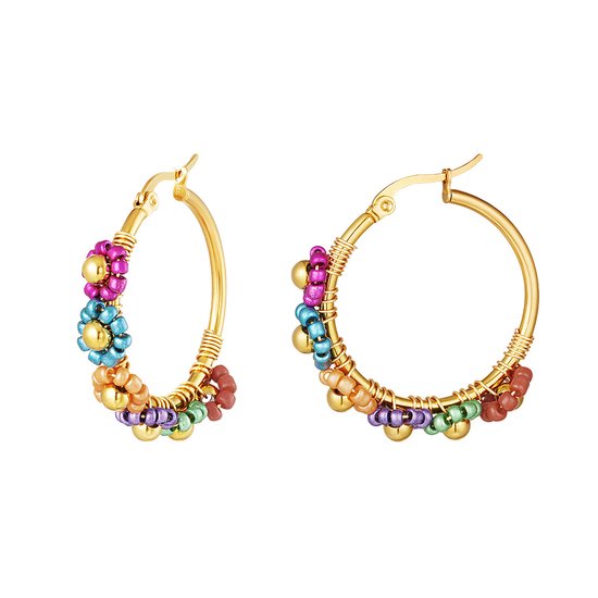 Yehwang - Oorbellen - flowerpower beads earrings - multi colour - stainless steel