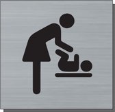 Deurbordje - bordje - Baby verschoon icoon dame - vierkant met RVS look