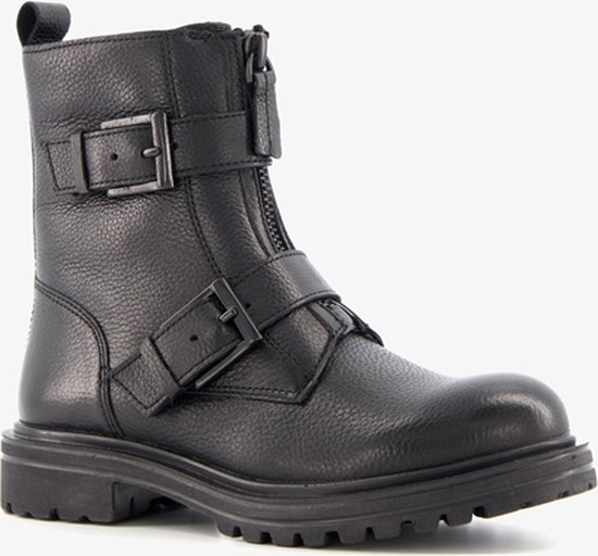 Groot leren meisjes biker boots - Zwart - Maat 35 - Echt leer | bol.com