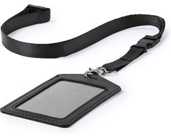 Keycord met badgehouder - Lanyard - Pashouder - Polyester - Imitatieleer - zwart