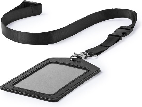 Keycord avec porte-badge - Lanière - Porte-cartes - Polyester - Simili cuir - noir