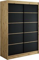 InspireMe - Kledingkast met 2 schuifdeuren, Modern-stijl, Een kledingkast met planken (BxHxD): 150x200x62 - JARED V1 150 Artisan Eik + Zwart Mat