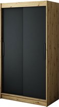 InspireMe - Kledingkast met 2 schuifdeuren, Modern-stijl, Een kledingkast met planken (BxHxD): 120x200x62 - JARED T 120 Artisan Eik + Zwart Mat met 2 lades