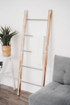 Teakea - Decoratie ladder Teakhout met RVS Stijlen | White-Washed | 50x5x150