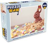 Puzzel Een konijn van chocolade met kleine eitjes tijdens Pasen - Legpuzzel - Puzzel 1000 stukjes volwassenen