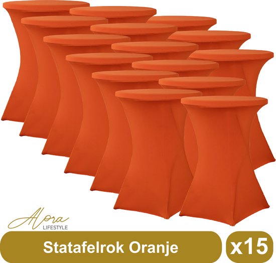 Alora Statafelrok oranje 80 cm per 15 - Alora tafelrok voor statafel - Statafelhoes - Bruiloft - Cocktailparty - Stretch Rok - Set van 15