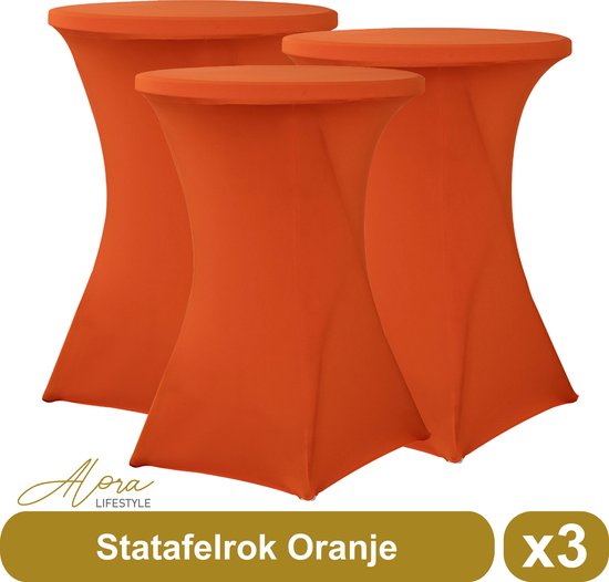 Alora Statafelrok oranje 80 cm per 3 - Alora tafelrok voor statafel - Statafelhoes - Bruiloft - Cocktailparty - Stretch Rok - Set van 6