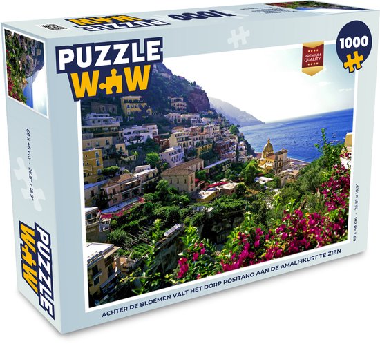 Puzzel Achter de bloemen valt het dorp Positano aan de Amalfikust te zien - Legpuzzel - Puzzel 1000 stukjes volwassenen - Sinterklaas cadeautjes -...
