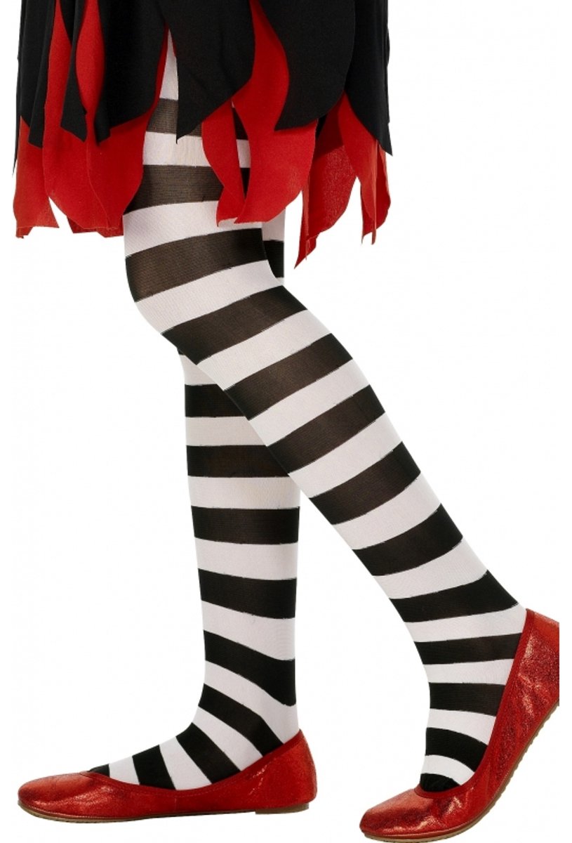 Smiffys Carnaval verkleed Kinder panty - wit met zwart gestreept 122/152
