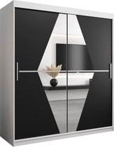 InspireMe - Kledingkast met 2 schuifdeuren, Modern-stijl, Een kledingkast met planken en een spiegel (BxHxD): 180x200x62 - BOLA 180 Wit Mat + Zwart