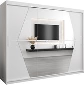 InspireMe - Kledingkast met 3 schuifdeuren, Modern-stijl, Een kledingkast met planken en een spiegel (BxHxD): 250x200x62 - BOLA 250 Wit Mat