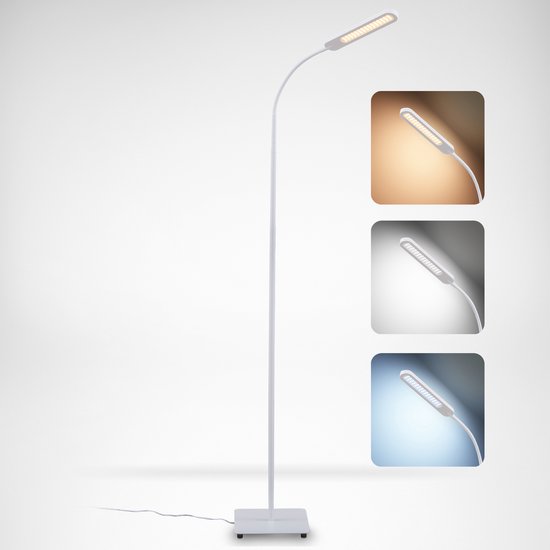 B.K.Licht - Witte Vloerlamp - CCT - LED - touch - dimbaar - voor woonkamer - voor binnen - staande lamp - ingebouwde dimmer - staanlamp - booglamp - leeslamp - h: 158.6cm - met 1 lichtpunt - 600Lm - 6.5W