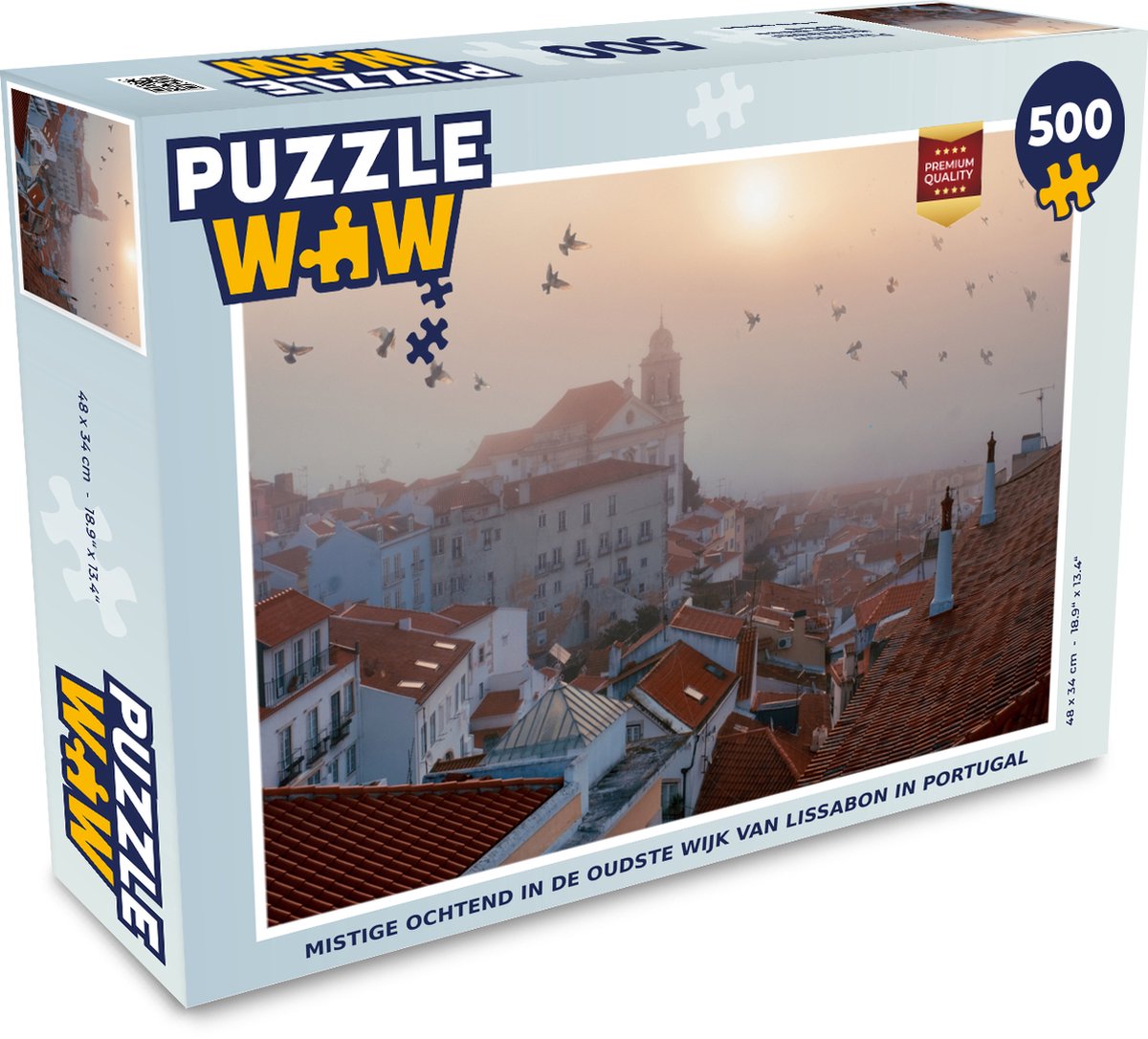 Puzzel Mistige ochtend in de oudste wijk van Lissabon in Portugal - Legpuzzel - Puzzel 500 stukjes