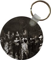 Sleutelhanger - De Nachtwacht in zwart-wit - Rembrandt van Rijn - Plastic - Rond - Uitdeelcadeautjes