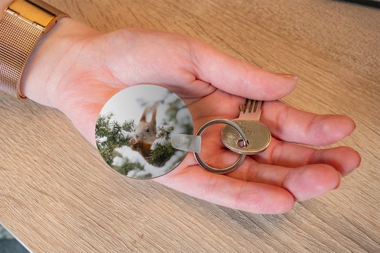 Porte-clés - Écureuil - Pin - Neige - Plastique - Rond - Distribuer des cadeaux