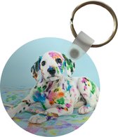 Sleutelhanger - Hond - Verf - Blauw - Plastic - Rond - Uitdeelcadeautjes