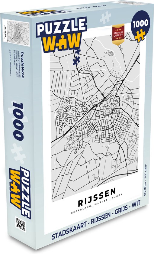 Puzzel Stadskaart - Rijssen - Grijs - Wit - Legpuzzel - Puzzel 1000 ...