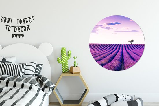 WallCircle - Papier peint cercle - Papier peint autocollant - Lavande - Arbre - Ciel - Violet - Fleurs - Papier peint cercle autocollant - 100x100 cm - Papier peint autocollant - Décoration murale ronde - Papier peint cercle
