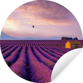 WallCircle - Behangcirkel - Zelfklevend behang - Lavendel - Luchtballon - Wolken - Bloemen - Zonsondergang - Rond behang - Cirkel behang - ⌀ 140 cm - Behangsticker - Behangcirkel zelfklevend