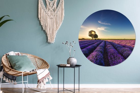 WallCircle - Papier peint cercle - Lavande - Fleurs - Arbre - Soleil - Paysage - Papier peint cercle fleurs - Papier peint cercle autocollant - Papier peint autocollant - 140x140 cm - Papier peint cercle - Papier peint rond