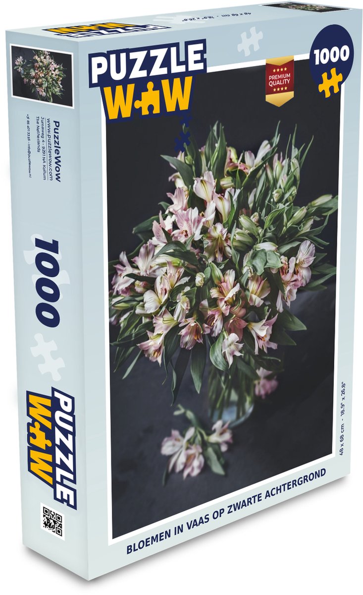 Puzzel Bloemen - Vaas - Zwart - Legpuzzel - Puzzel 1000 stukjes volwassenen